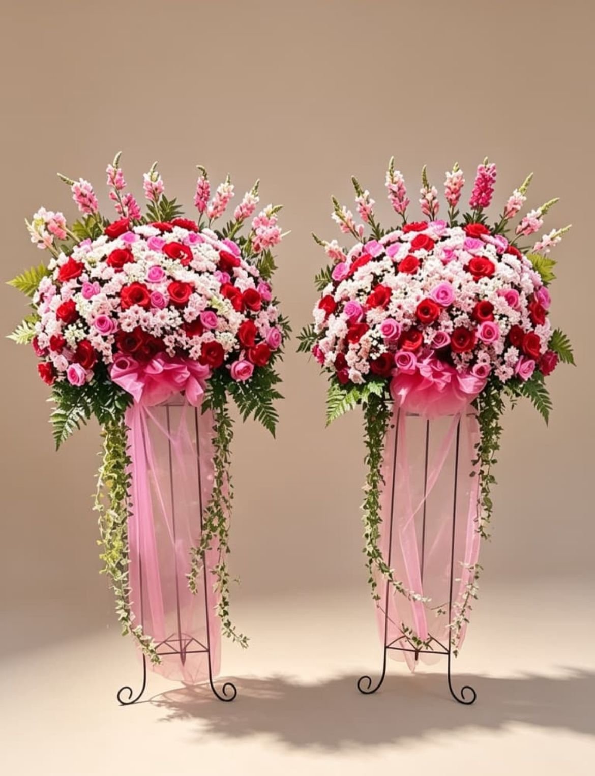 Rangkaian bunga segar mawar pink dan merah untuk anniversary di Ciputat - toko bunga CASSIOPEIA Florist